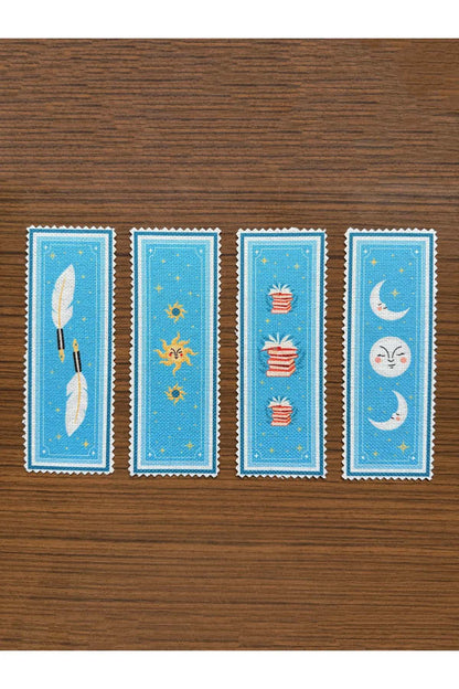 Sanatsal Tasarım Kanvas Kumaş Kitap Ayracı (4'LÜ) Yıkanabilir