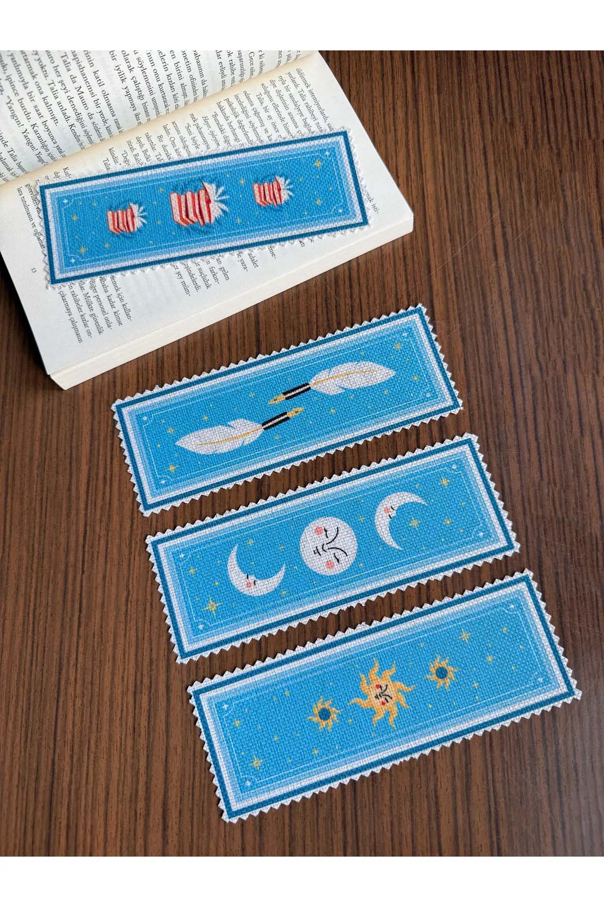 Sanatsal Tasarım Kanvas Kumaş Kitap Ayracı (4'LÜ) Yıkanabilir