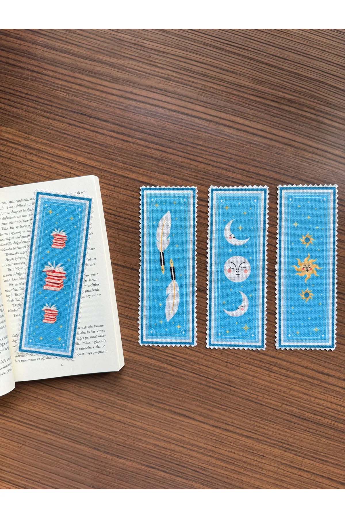 Sanatsal Tasarım Kanvas Kumaş Kitap Ayracı (4'LÜ) Yıkanabilir