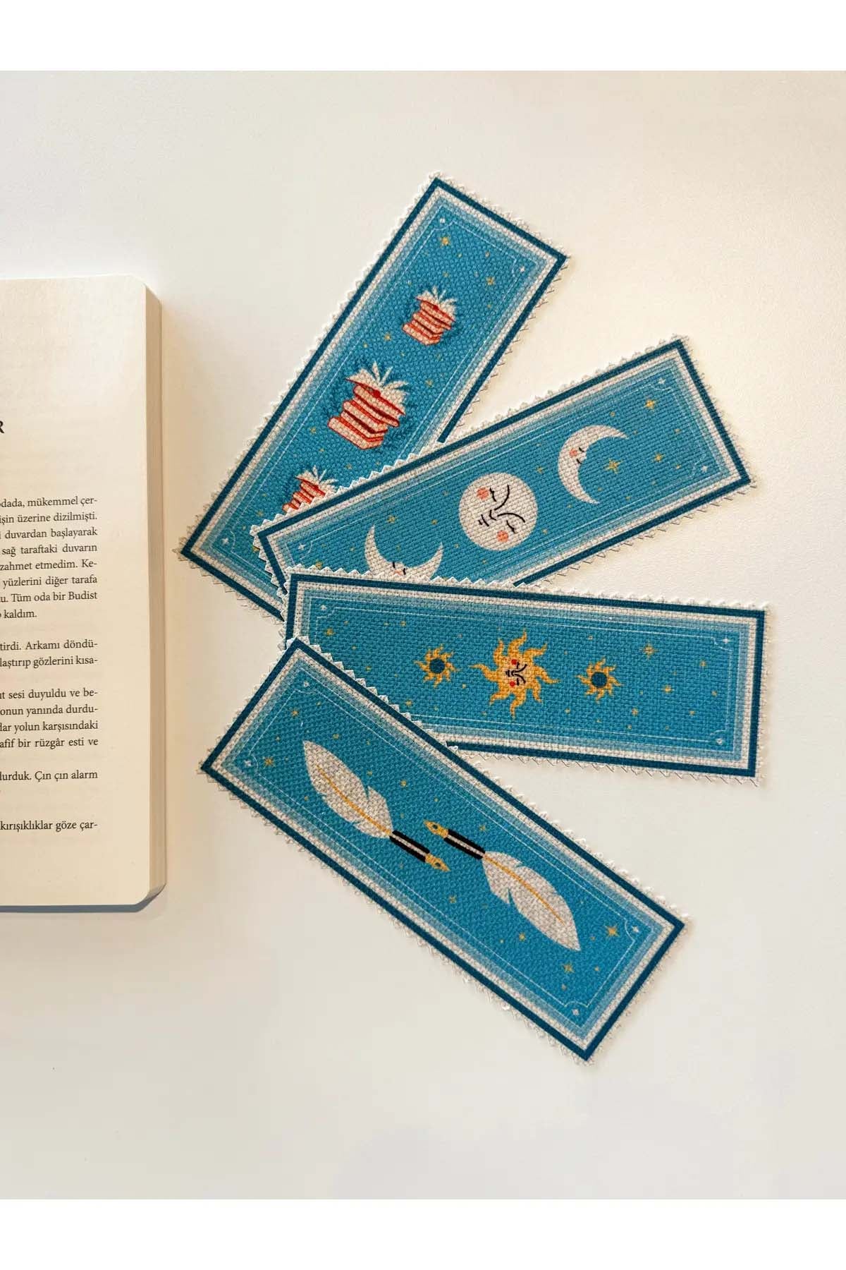 Sanatsal Tasarım Kanvas Kumaş Kitap Ayracı (4'LÜ) Yıkanabilir
