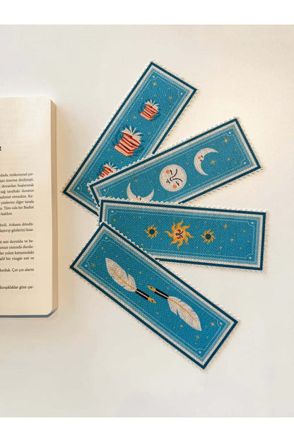 Sanatsal Tasarım Kanvas Kumaş Kitap Ayracı (4'LÜ) Yıkanabilir