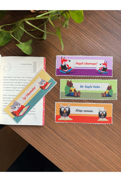 Sevimli Hayvanlar Kanvas Kumaş Kitap Ayracı (4'LÜ) Yıkanabilir