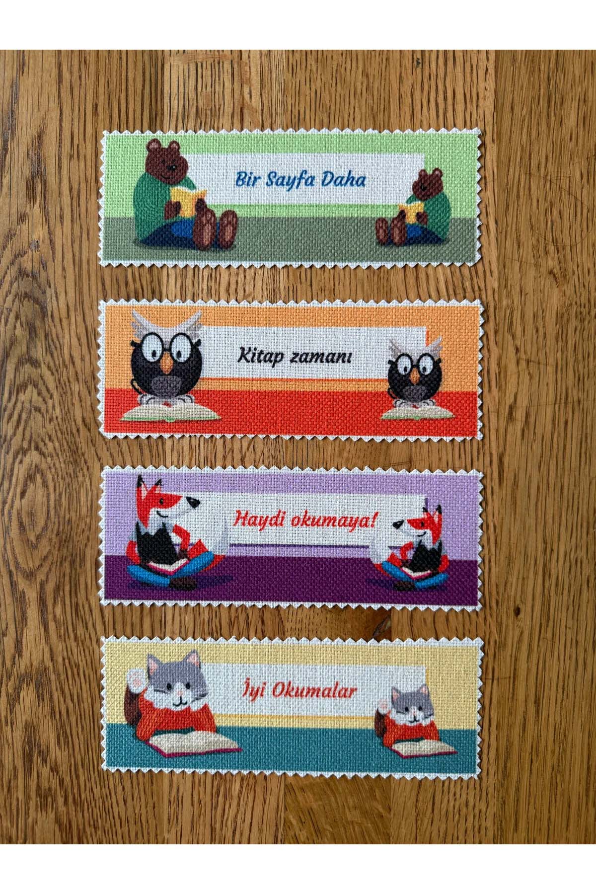 Sevimli Hayvanlar Kanvas Kumaş Kitap Ayracı (4'LÜ) Yıkanabilir