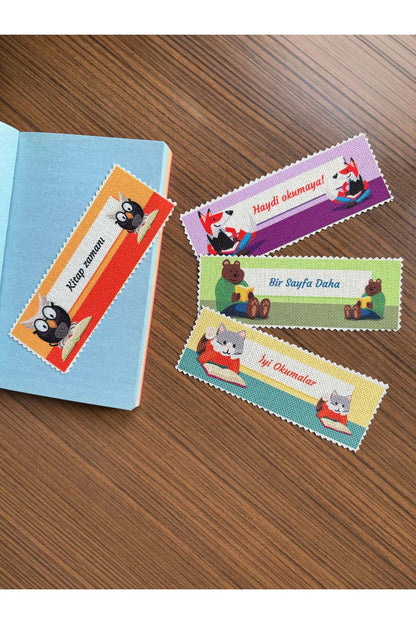 Sevimli Hayvanlar Kanvas Kumaş Kitap Ayracı (4'LÜ) Yıkanabilir