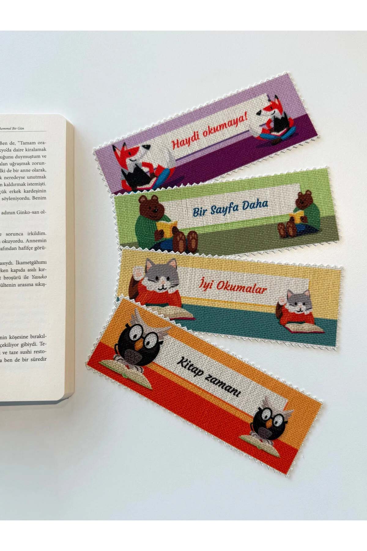 Sevimli Hayvanlar Kanvas Kumaş Kitap Ayracı (4'LÜ) Yıkanabilir