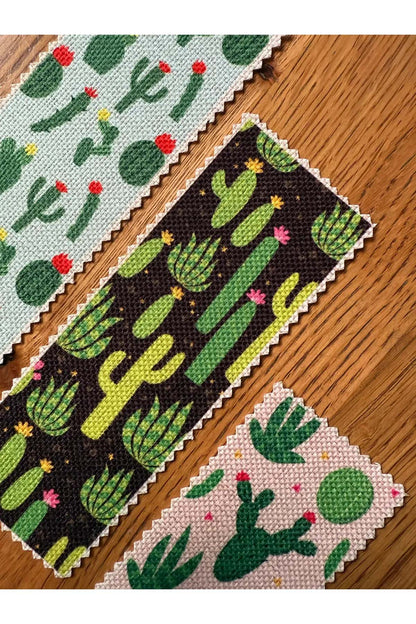 Kaktüs Desenli Kanvas Kumaş Kitap Ayracı (4'LÜ) Yıkanabilir