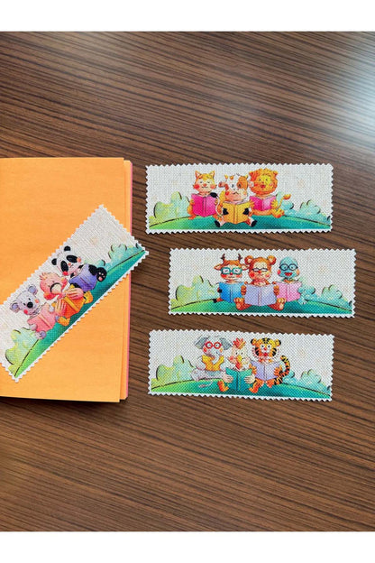 Sevimli Hayvanlar Kanvas Kumaş Kitap Ayracı (4'LÜ) Yıkanabilir