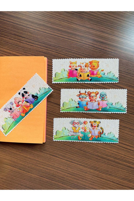 Sevimli Hayvanlar Kanvas Kumaş Kitap Ayracı (4'LÜ) Yıkanabilir