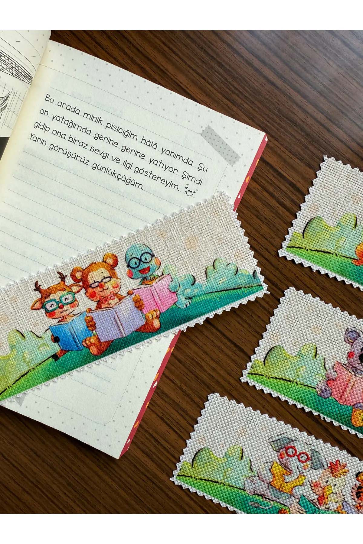 Sevimli Hayvanlar Kanvas Kumaş Kitap Ayracı (4'LÜ) Yıkanabilir