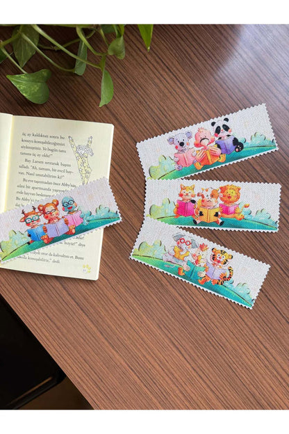 Sevimli Hayvanlar Kanvas Kumaş Kitap Ayracı (4'LÜ) Yıkanabilir