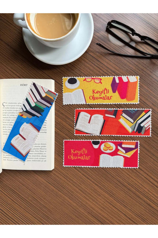 Sanatsal Tasarım Kanvas Kumaş Kitap Ayracı (4'LÜ) Yıkanabilir