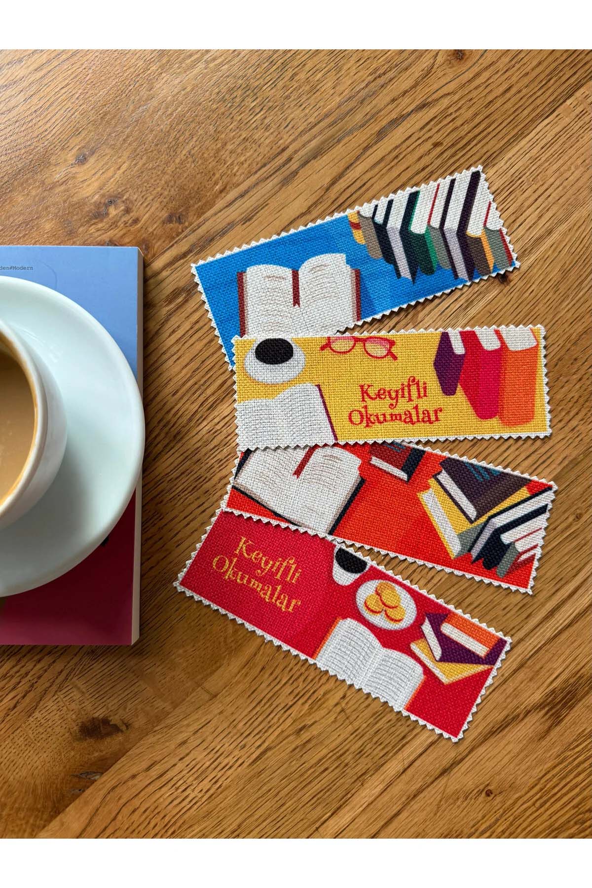 Sanatsal Tasarım Kanvas Kumaş Kitap Ayracı (4'LÜ) Yıkanabilir