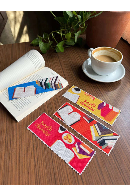 Sanatsal Tasarım Kanvas Kumaş Kitap Ayracı (4'LÜ) Yıkanabilir