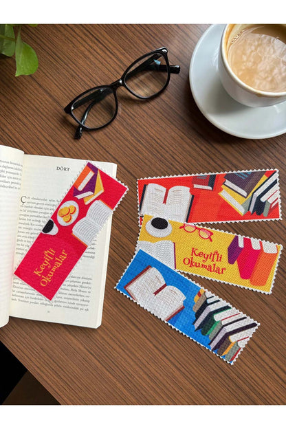 Sanatsal Tasarım Kanvas Kumaş Kitap Ayracı (4'LÜ) Yıkanabilir