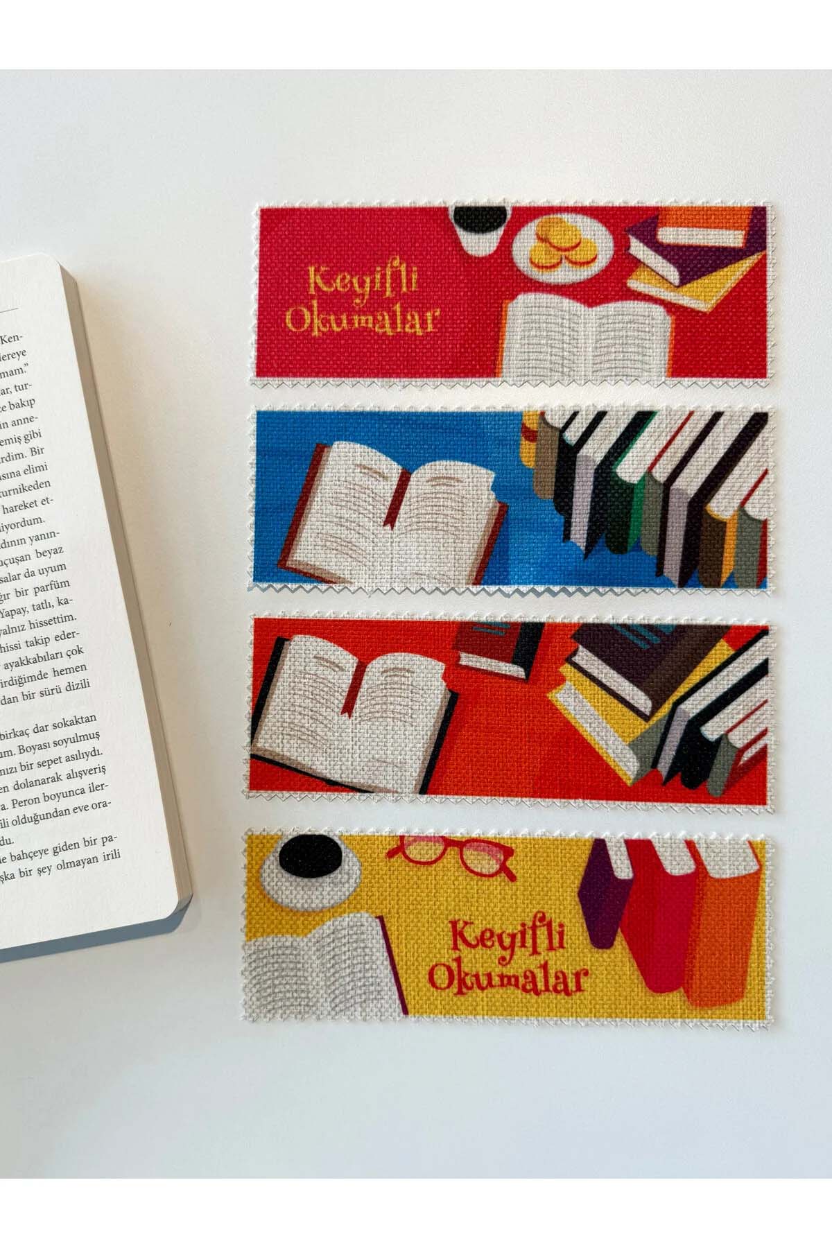Sanatsal Tasarım Kanvas Kumaş Kitap Ayracı (4'LÜ) Yıkanabilir