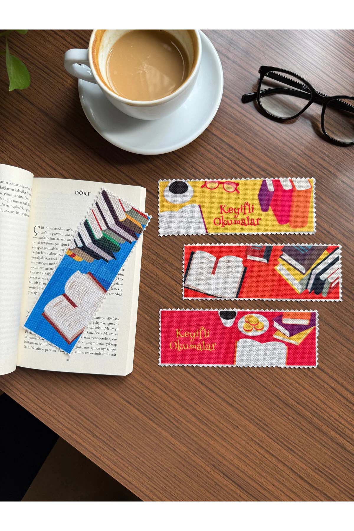 Sanatsal Tasarım Kanvas Kumaş Kitap Ayracı (4'LÜ) Yıkanabilir
