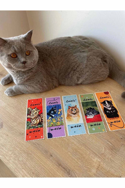 Sanatsal Tasarım Yıkanabilir Kedili Kitap Ayracı (5'Lİ)