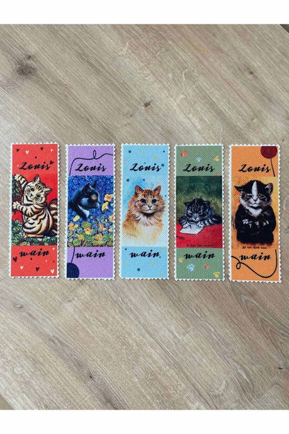 Sanatsal Tasarım Yıkanabilir Kedili Kitap Ayracı (5'Lİ)