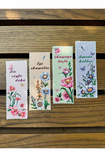 Sanatsal Tasarım Yıkanabilir Çiçekli Kitap Ayracı (4'LÜ)