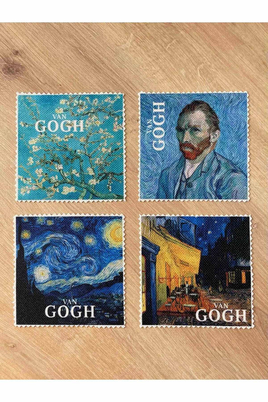 Van Gogh Kare Kitap Ayracı, Mini Duvar Tablosu, Bardak Altlığı