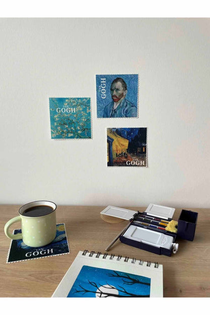 Van Gogh Kare Kitap Ayracı, Mini Duvar Tablosu, Bardak Altlığı