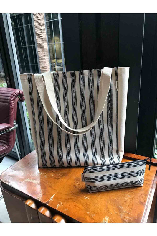 ÇİZGİLİ KANVAS KALEMLİK VE ÇANTA