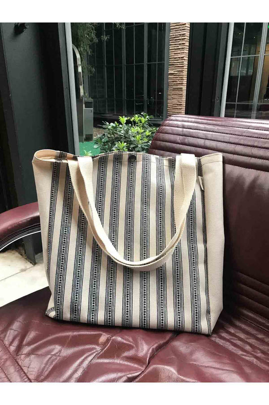 ÇİZGİLİ KANVAS BEZ ÇANTA