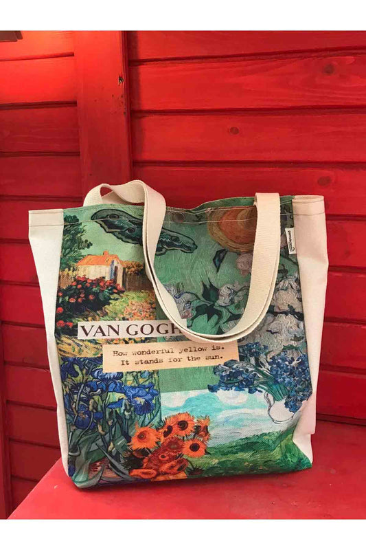 Van Gogh Kanvas Çanta Metal Çıtçıt Yıkanabilir Bez Çanta