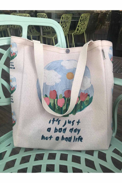 Yağlı Boya Tasarım Kanvas Bez Çanta Yıkanabilir Çıtçıtlı İçi Cepli