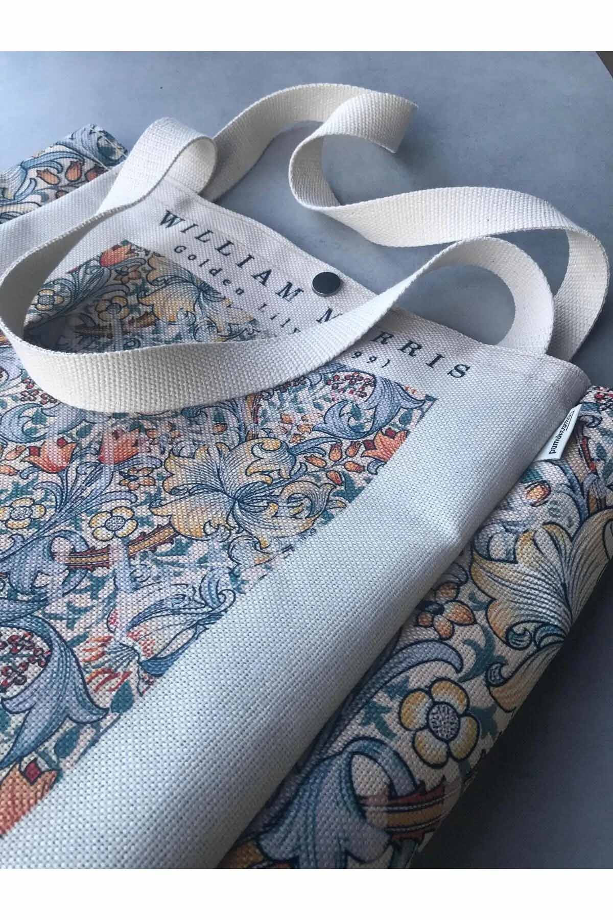 William Morris Kanvas Bez Çanta Yıkanabilir Metal Çıtçıtlı Cepli