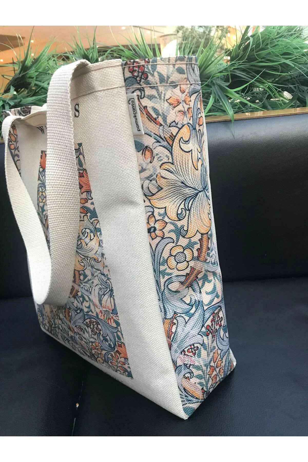William Morris Kanvas Bez Çanta Yıkanabilir Metal Çıtçıtlı Cepli