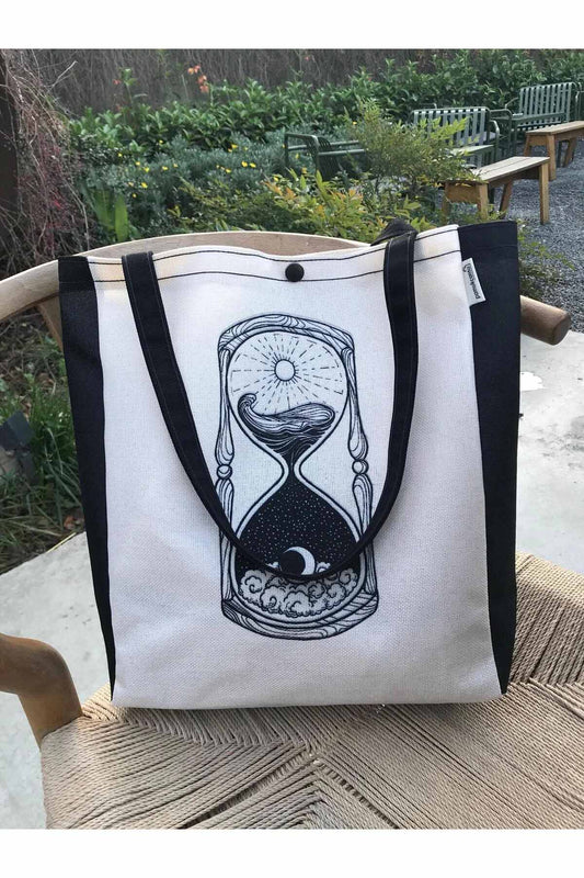 Desenli Kanvas Bez Çanta Yıkanabilir Metal Çıtçıtlı İçi Cepli