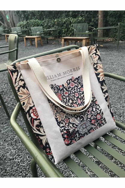 William Morris Kanvas Bez Çanta Yıkanabilir Metal Çıtçıtlı Cepli