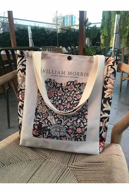 William Morris Kanvas Bez Çanta Yıkanabilir Metal Çıtçıtlı Cepli