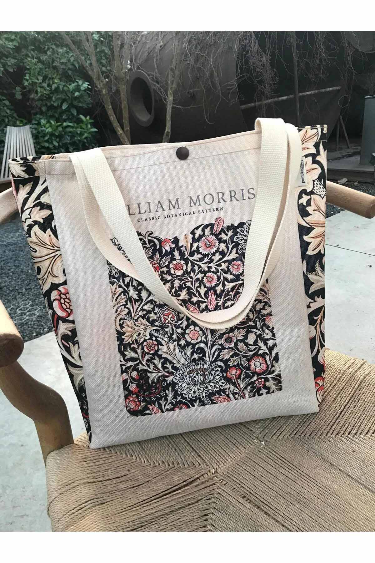 William Morris Kanvas Bez Çanta Yıkanabilir Metal Çıtçıtlı Cepli