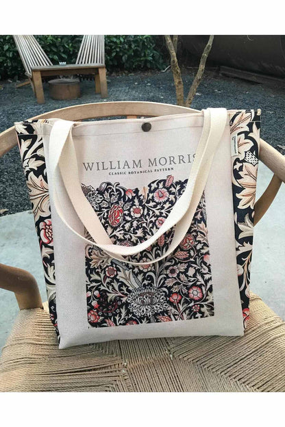 William Morris Kanvas Bez Çanta Yıkanabilir Metal Çıtçıtlı Cepli