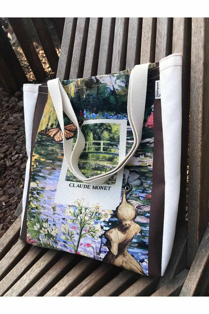 Claude Monet Bez Çanta Yıkanabilir Metal Çıtçıtlı Kanvas Kumaş