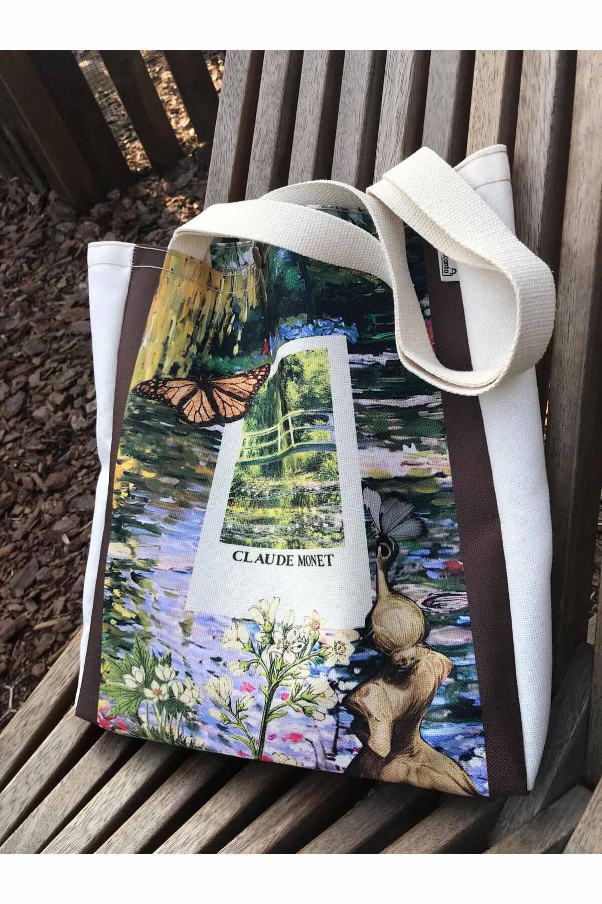 Claude Monet Bez Çanta Yıkanabilir Metal Çıtçıtlı Kanvas Kumaş