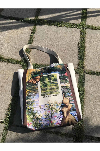 Claude Monet Bez Çanta Yıkanabilir Metal Çıtçıtlı Kanvas Kumaş