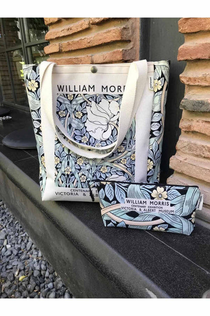 William Morris Kanvas Bez Çanta& Makyaj Çantası Yıkanabilir Metal Çıtçıtlı Cepli