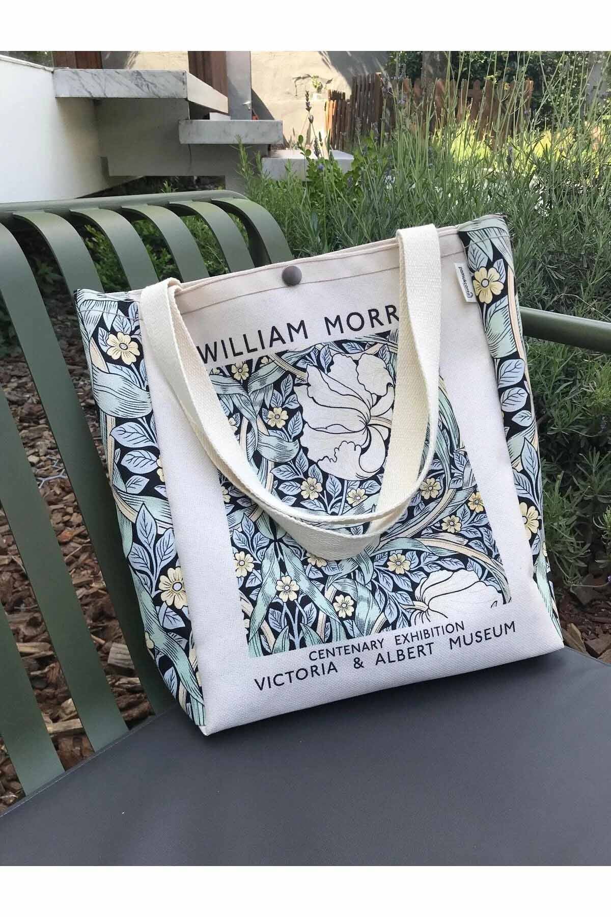 William Morris Kanvas Bez Çanta Yıkanabilir Metal Çıtçıtlı Cepli