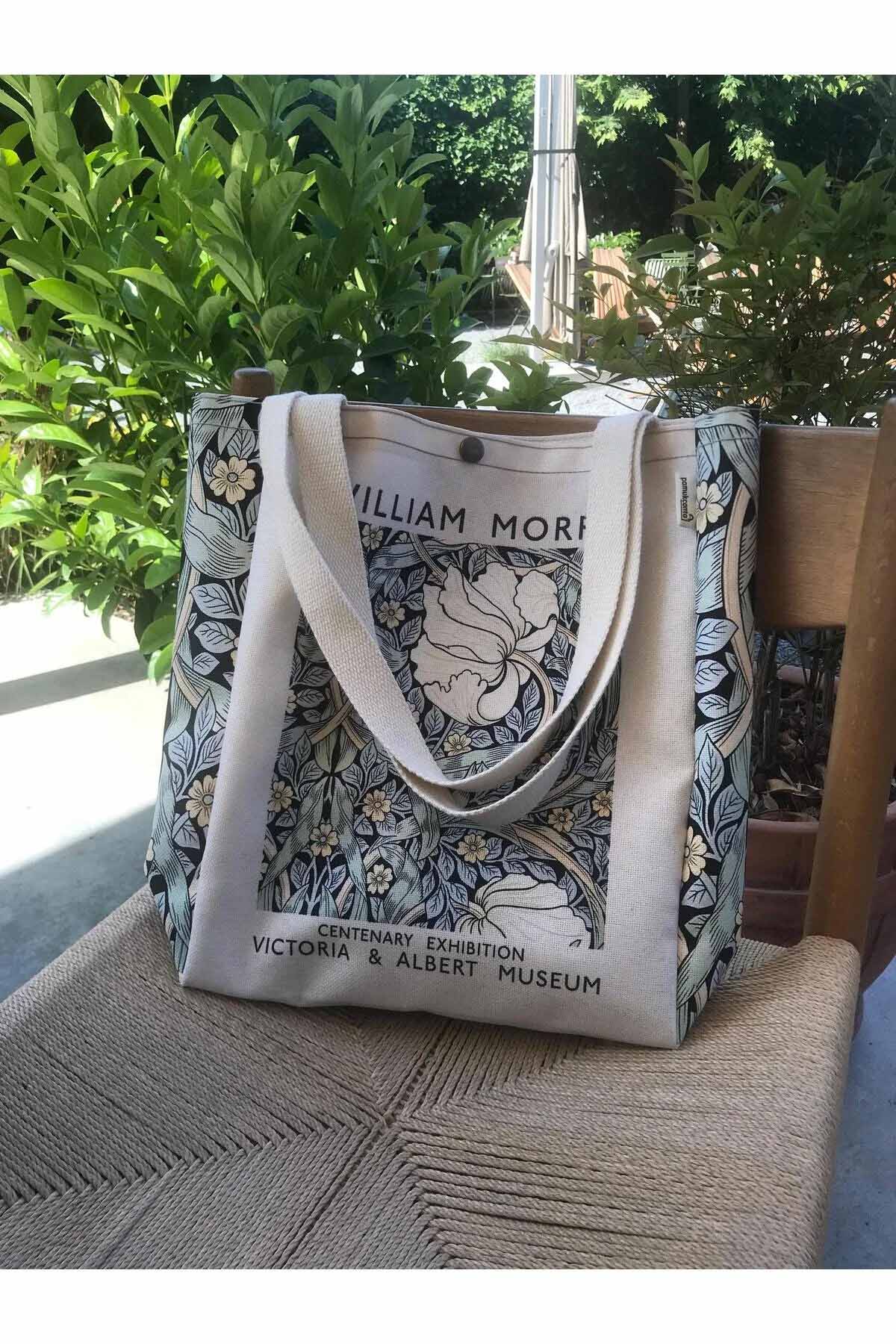 William Morris Kanvas Bez Çanta Yıkanabilir Metal Çıtçıtlı Cepli