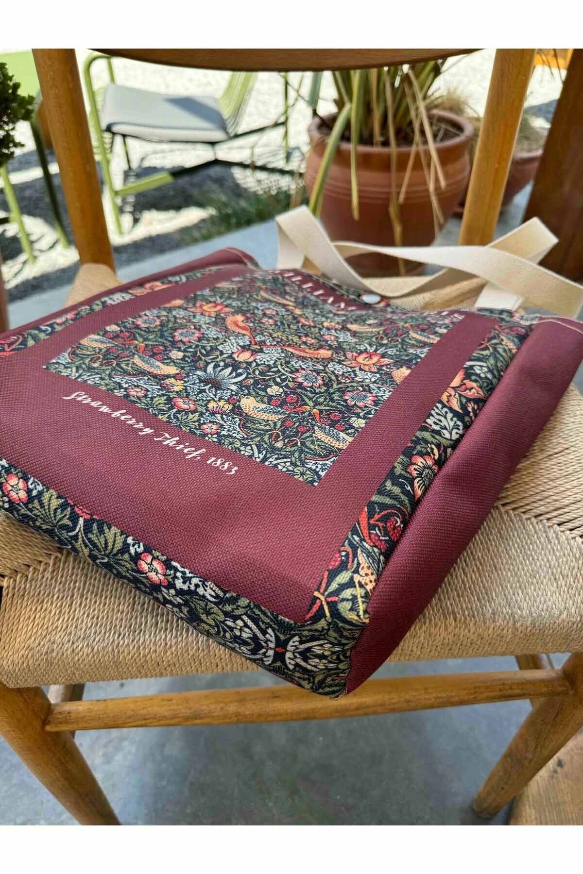 William Morris Kanvas Bez Çanta& Makyaj Çantası Yıkanabilir Metal Çıtçıtlı Cepli (2'li Set)