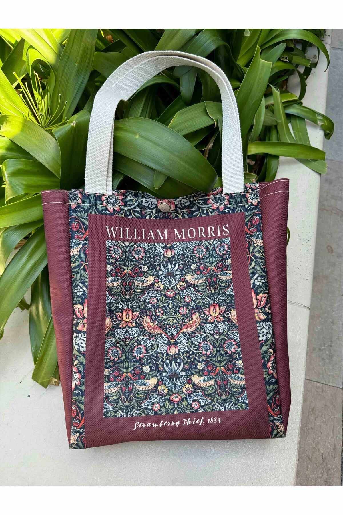 William Morris Kanvas Bez Çanta Yıkanabilir Metal Çıtçıtlı Cepli
