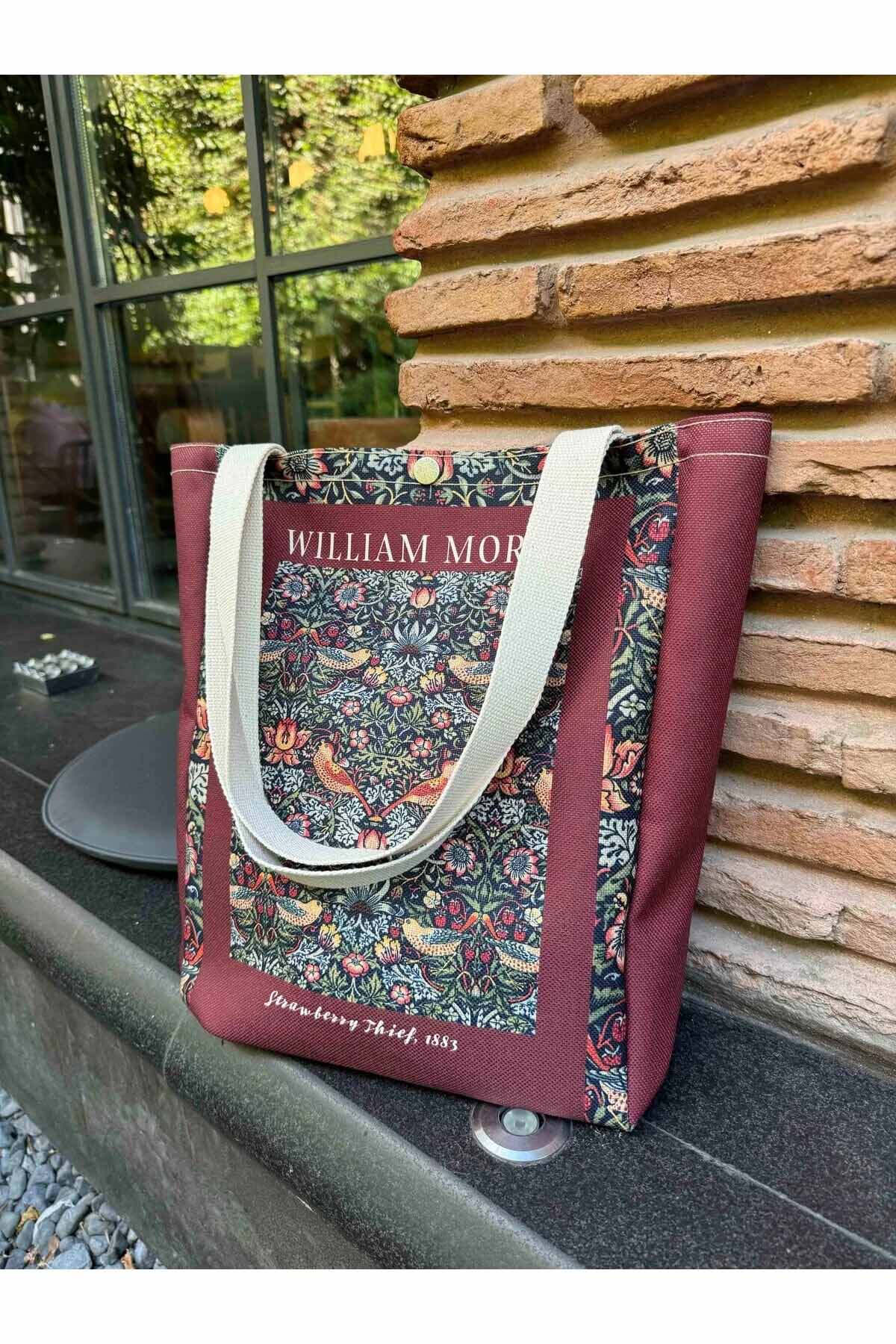 William Morris Kanvas Bez Çanta Yıkanabilir Metal Çıtçıtlı Cepli