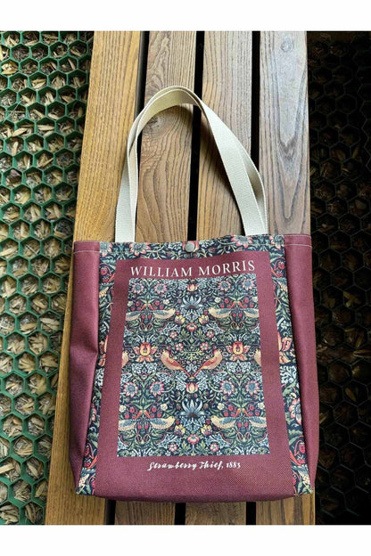 William Morris Kanvas Bez Çanta Yıkanabilir Metal Çıtçıtlı Cepli