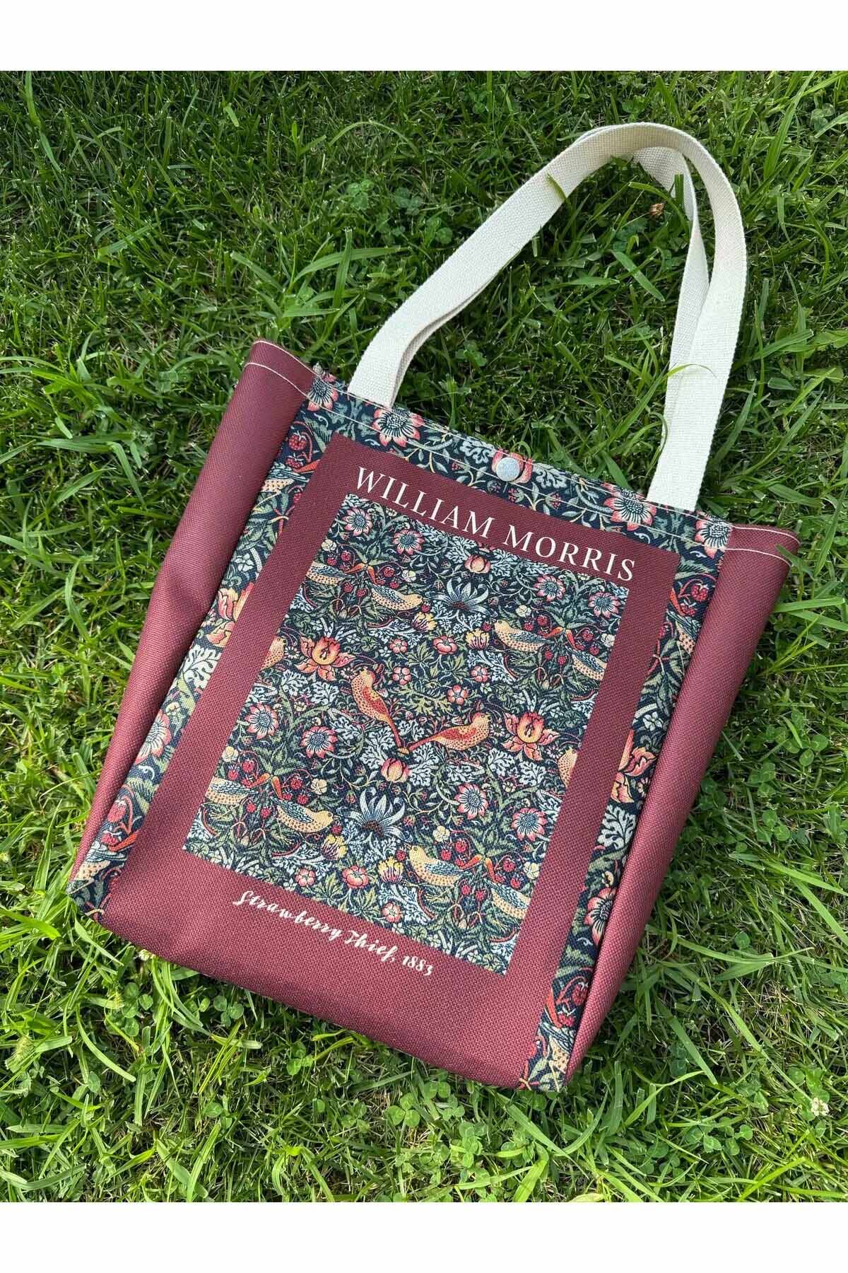 William Morris Kanvas Bez Çanta Yıkanabilir Metal Çıtçıtlı Cepli