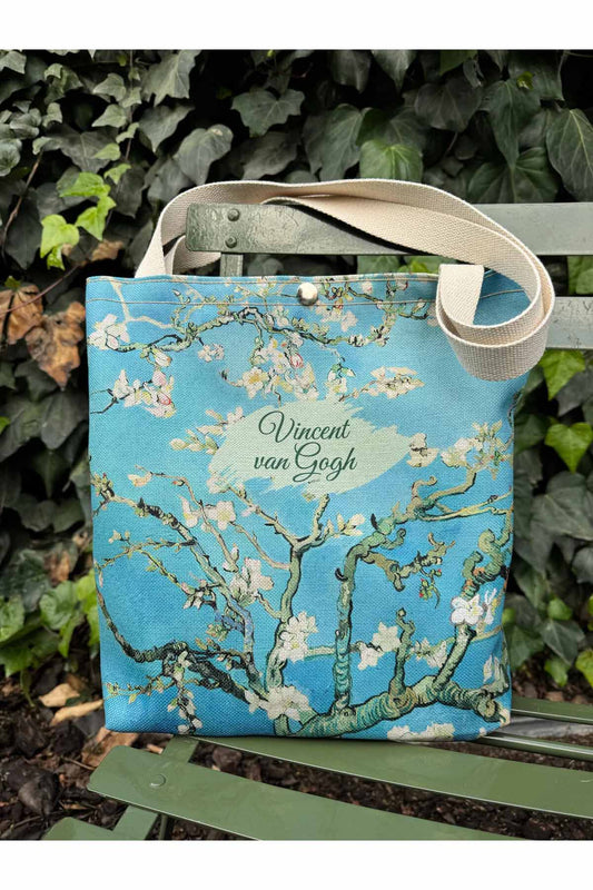 Vincent Van Gogh Badem Çiçeği Kanvas Bez Çanta Yıkanabilir Metal Çıtçıtlı 35x38cm (KÜÇÜK BOY)