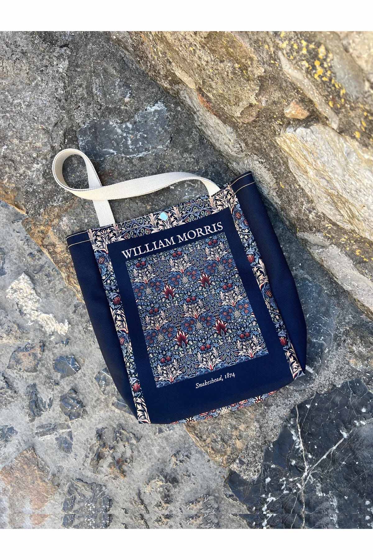 William Morris Kanvas Bez Çanta Yıkanabilir Metal Çıtçıtlı Cepli
