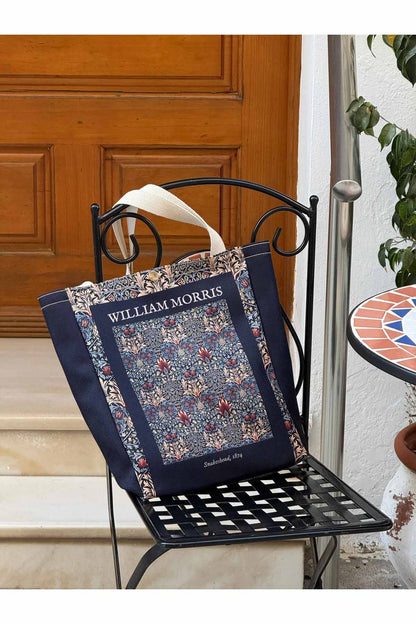 William Morris Kanvas Bez Çanta Yıkanabilir Metal Çıtçıtlı Cepli
